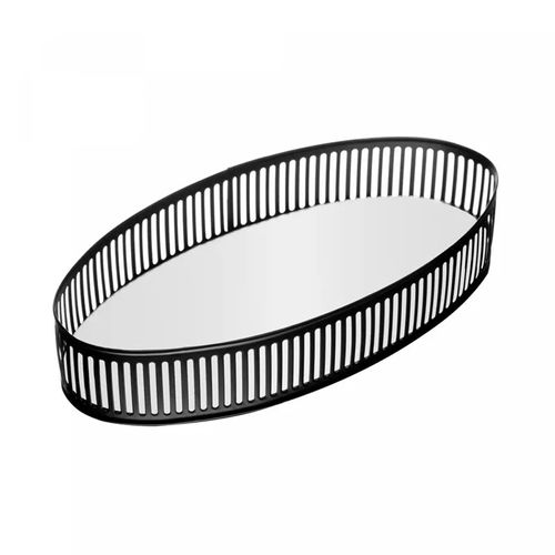Bandeja De Metal Com Espelho Berlin Preto Fosco 32cm X 17cm X 5cm Lyor