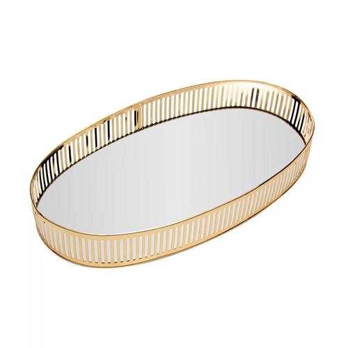 Bandeja De Metal Com Espelho Berlin Dourada 32cm X 17cm X 5cm Lyor