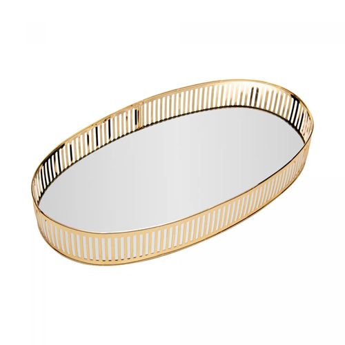 Bandeja De Metal Com Espelho Berlin Dourada 26cm X 12cm X 5cm Lyor