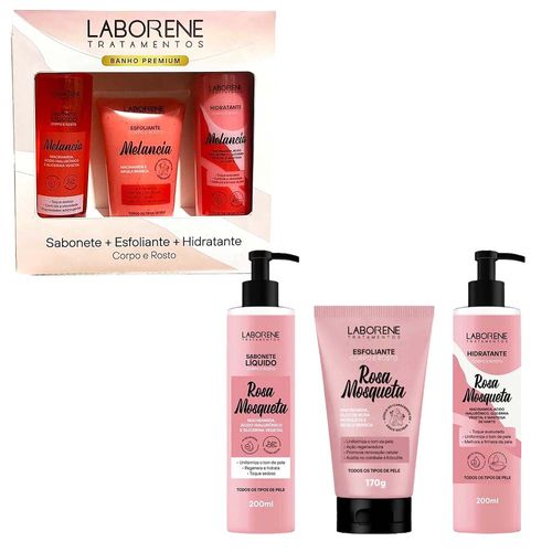 Kit Sabonete, Esfoliante e Hidratante Rosa Mosqueta Corpo E Rosto Laborene