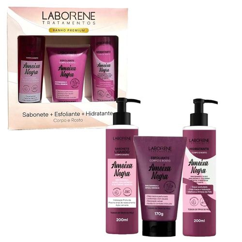 Kit Sabonete, Esfoliante e Hidratante Ameixa Negra Corpo E Rosto Laborene