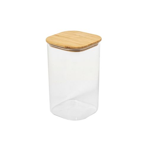 Pote De Vidro Com Tampa De Bambu 6x10cm Lila