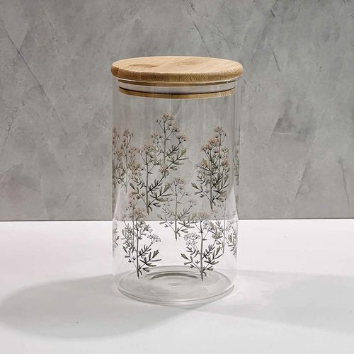 Porta Mantimento Com Tampa Bambu 1 Litro Em Vidro Decal Flores Dynasty
