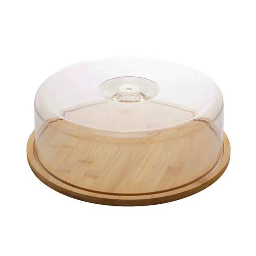 Prato Para Bolo Com Tampa De Bambu 28cm Lyor