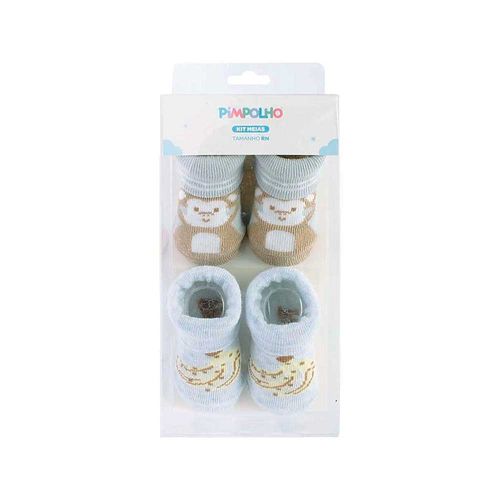 Kit Com 2 Pares De Meias RN Masculino Macaco E Bananas Pimpolho