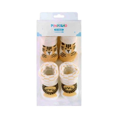 Kit Com 2 Pares De Meias RN Masculina Tigre E Leão Pimpolho