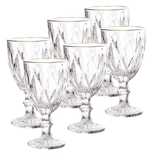 Conjunto de Taças de Vidro 325ml 6 Peças Diamond Fio de Ouro Lyor