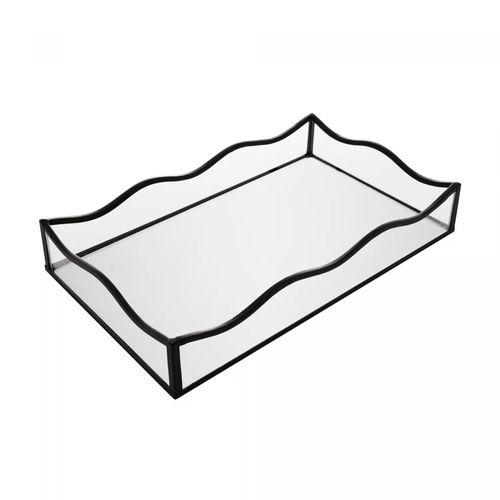 Bandeja com Espelho Ocean 15cm x 25cm x 4cm Preta Metal Lyor