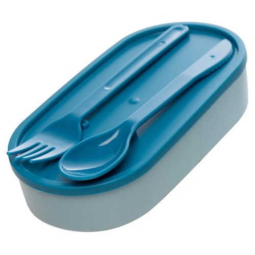 Marmita Hermética com Talheres 850ml em Plástico Azul Lyor