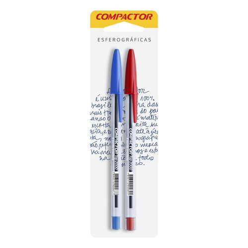 Caneta Esferográfica 0.7mm Azul e Vermelho 2 Unidades Compactor