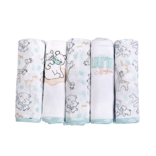 Kit Com 5 Fraldas Safari 70x68cm Com Bainha Minasrey