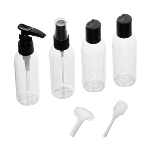 Kit para Viagem 4 Frascos de Plástico com Tampa Preta Lyor