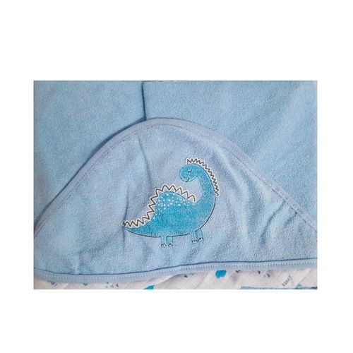 Toalha De Plush Com Capuz Dino 68x68cm Azul Bumblim