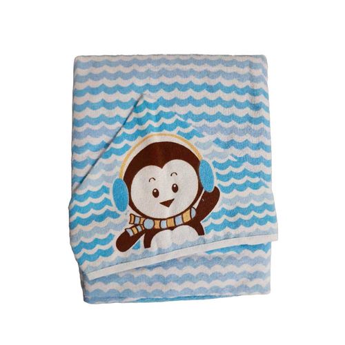 Toalha Com Capuz Felpuda 90x70cm Azul Pinguim Papi