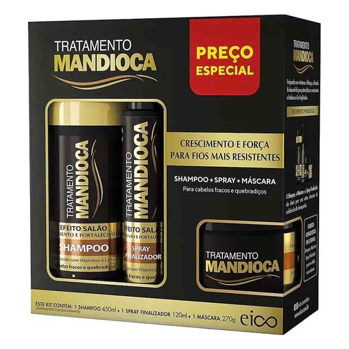Pack Tratamento Mandioca Kit Shampoo, Spray Finalizador E Máscara Eico