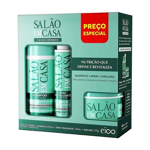 Pack Cachos Definidos Kit Shampoo, Spray Finalizador E Máscara Eico