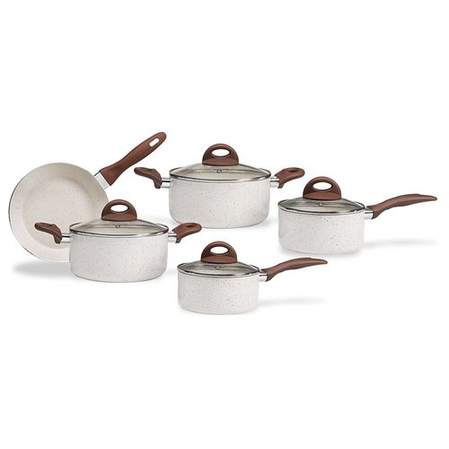Conjunto De Panelas Antiaderente 5 Peças Com Indução Ceramic Life Vanilla Brinox