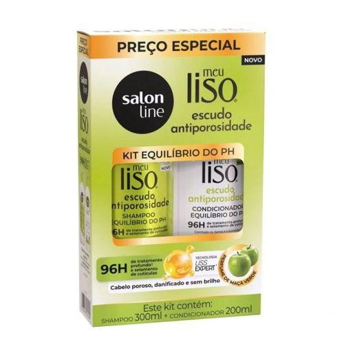 Kit Shampoo 300ml E Condicionador 200ml Escudo Antiporosidade Meu Liso Salon Line
