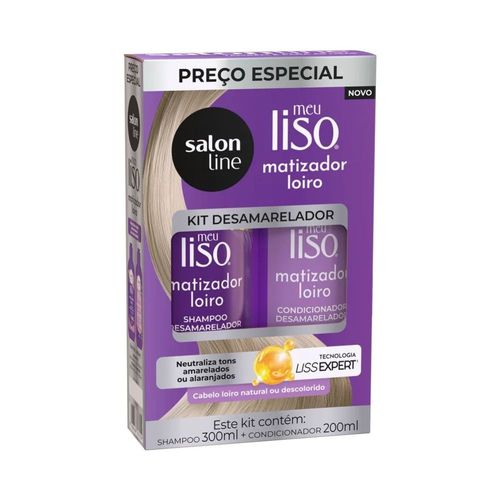 Kit Shampoo 300ml E Condicionador 200ml Matizador Loiro Meu Liso Salon Line