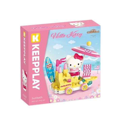 Brinquedo Blocos De Montar Banho De Sol Hello Kitty 97 Peças Qman
