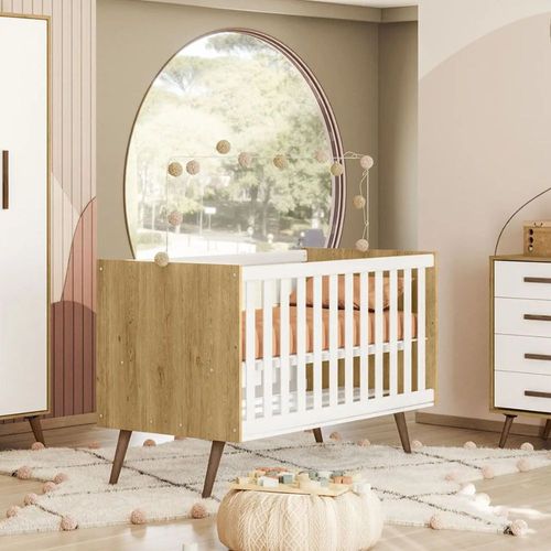 Berço Mini Cama Qencanto Retrô Freijó Toq Com Branco Qmovi