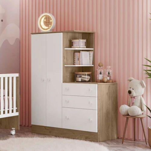 Guarda Roupa Com Cômoda Doce Sonho Carvalho Toq Com Branco Qmovi