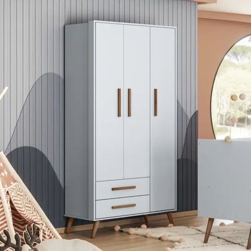 Guarda Roupa Qencanto Retrô 3 Portas E 2 Gavetas Branco Acetinado Qmovi