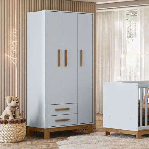 Guarda Roupa Qencanto Slim 3 Portas E 2 Gavetas Branco Acetinado Qmovi