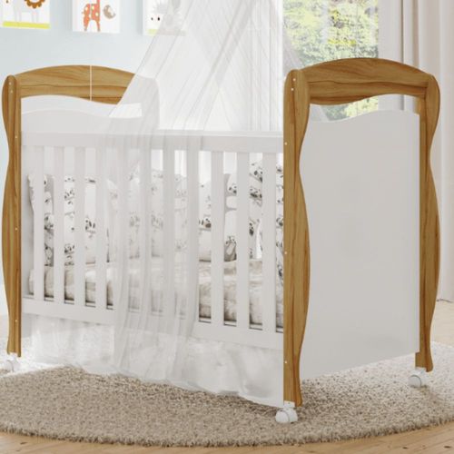 Berço Junior Mini Cama Branco Brilho E Amêndoa Peroba