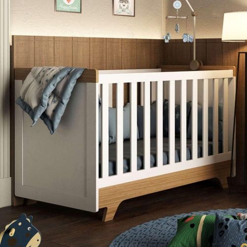 Berço Retrô Mini Cama Branco Brilho E Amêndoa Peroba