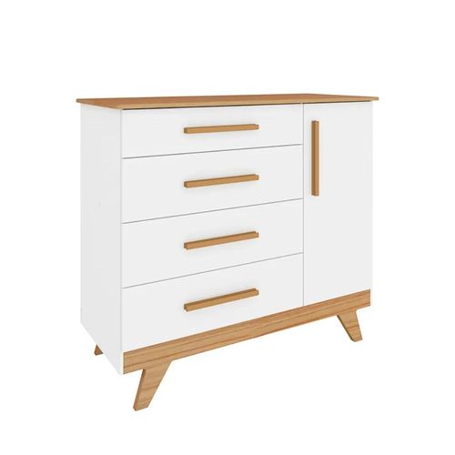 Cômoda Retrô 4 Gavetas E 1 Porta Branco Brilho E Amêndoa Peroba
