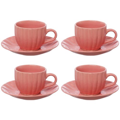 Conjunto de 4 Xícaras De Chá 150ml Com Pires Cerâmica Rosa Hauskraft
