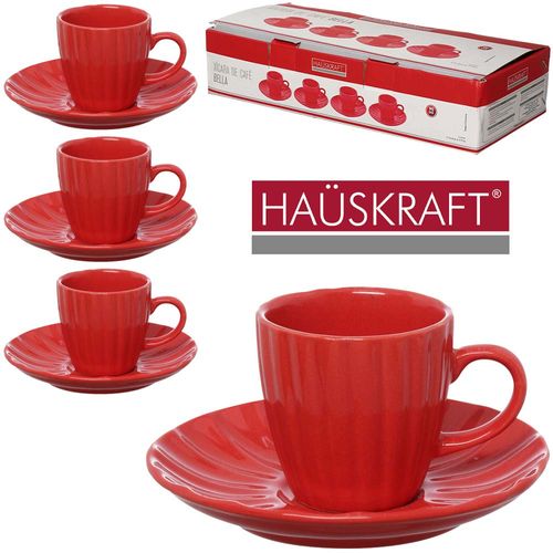 Jogo de Xícaras com Pires 90 ml Bella Vermelho 4 Peças Hauskraft