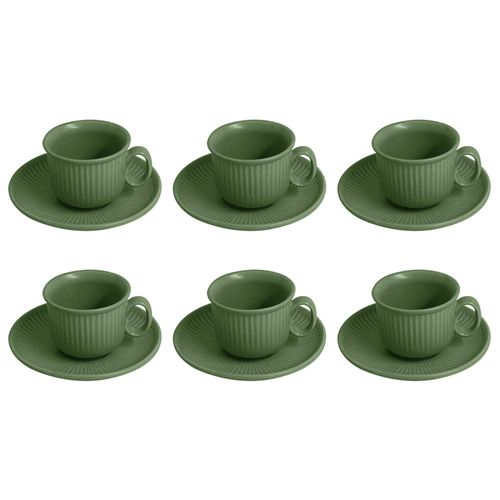 Jogo de Xícaras com Pires 90ml Verde 12 Peças Full Fit