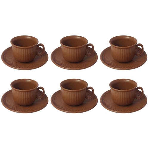 Jogo de Xícaras com Pires 200ml Terracota 12 Peças Full Fit