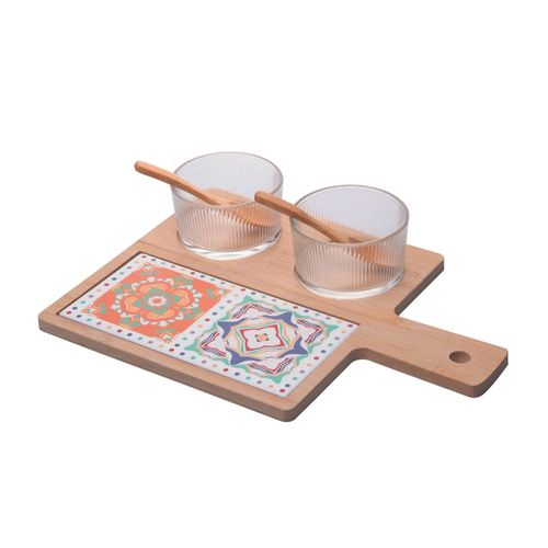 Conjunto Petisqueira 6 Peças Tábua De Bambu Ladrilho 32cm Wolff