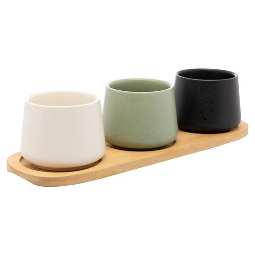 Conjunto 3 Bowls com Bandeja de Bambu 31cm x 10cm x 7cm Lyor