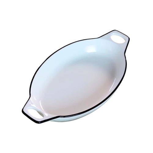 Travessa de Cerâmica 37cm Branca Com Borda Preta Oval Wellmix