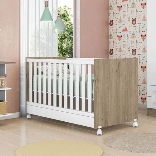 Berço Mini Cama Doce Sonho Carvalho Com Branco Qmovi