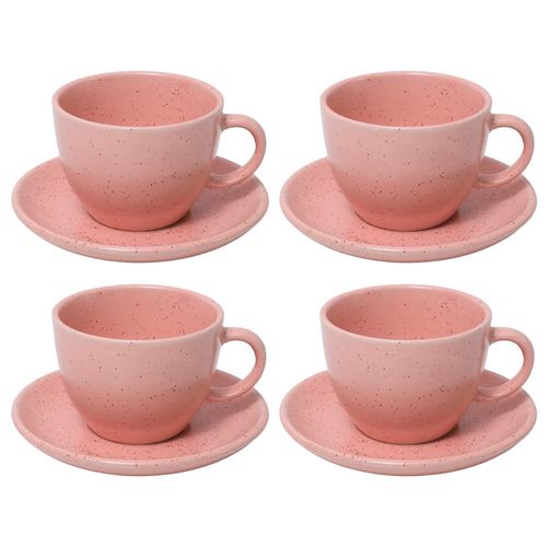 Conjunto de 4 Xícaras De Chá 200ml Com Pires Cerâmica Rosa Mimo Style