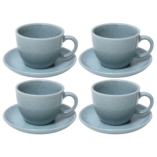 Conjunto de 4 Xícaras De Chá 200ml Com Pires Cerâmica Cinza Mimo Style