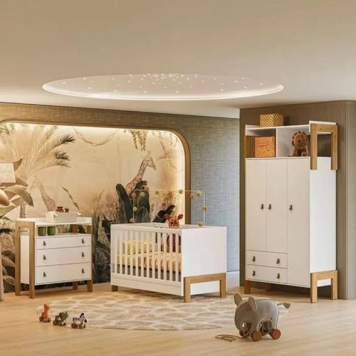 Quarto Completo Fantasia Cômoda, Berço Mini Cama E Roupeiro Qmovi