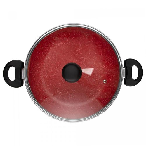 Wok de Indução com Tampa de Vidro 28cm Vermelho Lyor