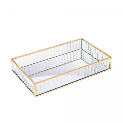 Bandeja de Metal com Espelho Dourada 15cm x 25cm x 4cm Lyor