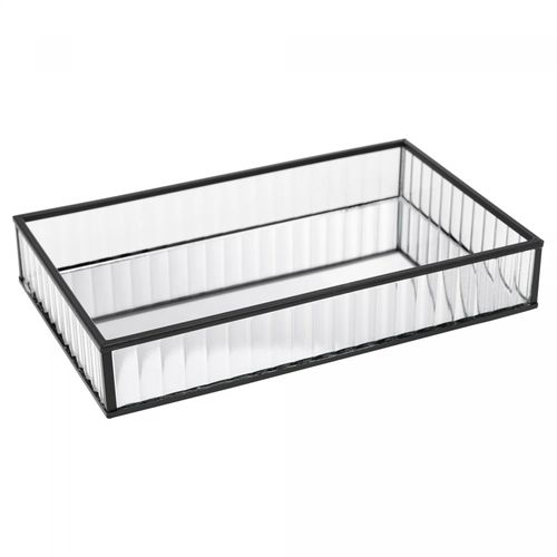 Bandeja de Metal com Espelho Preta 20cm x 30cm x 4cm Lyor