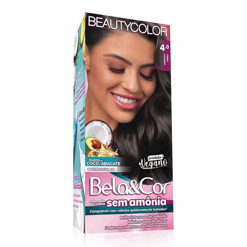 Kit Tintura Sem Amônia Bela E Cor 4.0 Castanho Médio Beauty Color