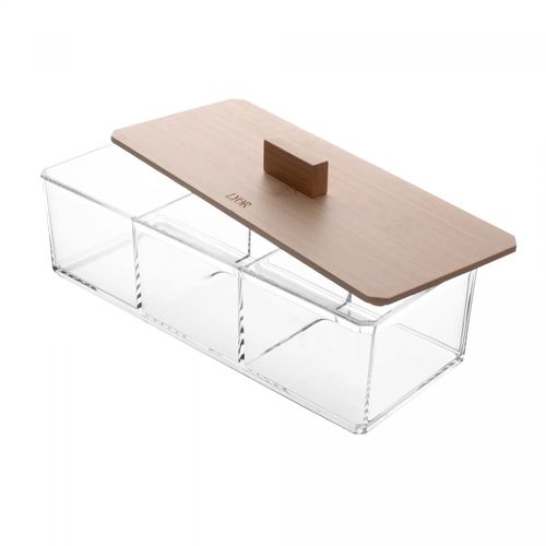 Caixa Organizadora de Poliestireno com Tampa de Bambu My Box 23cm x 9,5cm x 8cm Lyor