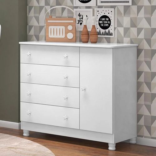 Cômoda Sapateira Doce Sonho 4 Gavetas E 1 Porta Branca Qmovi