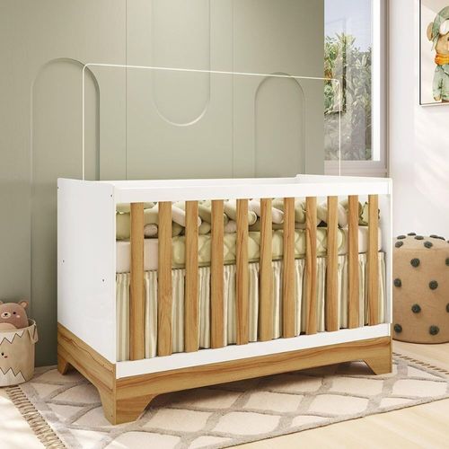 Berço Popy Retrô 3 Em 1 Branco Brilho Com Amêndoa Peroba