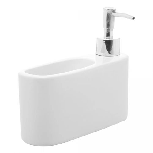 Porta Detergente Líquido de Cerâmica com Suporte para Esponja Branco Lyor